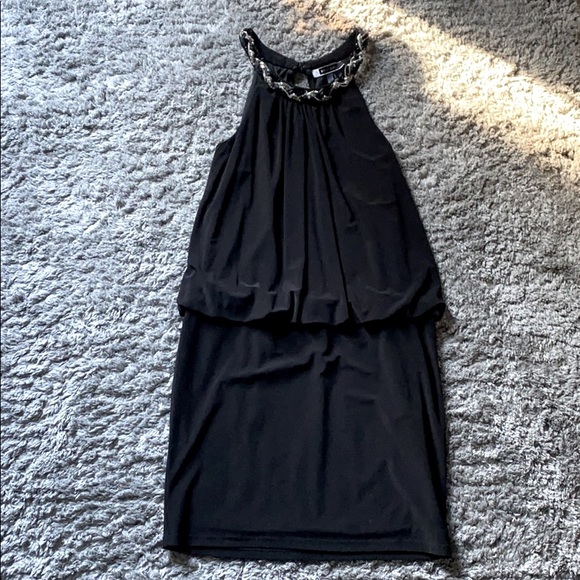 Black Date Night Mini Dress with Chain Neck Detail - Picture 1 of 4